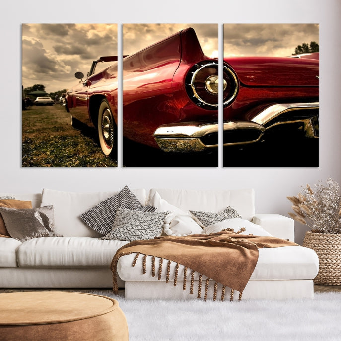 Red Classic Car Large Wall Art Canvas Print