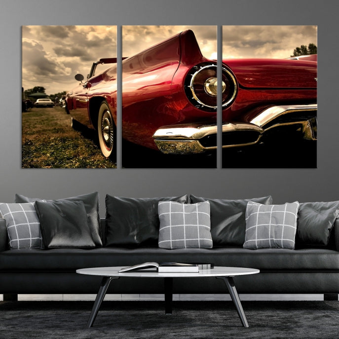 Red Classic Car Large Wall Art Canvas Print