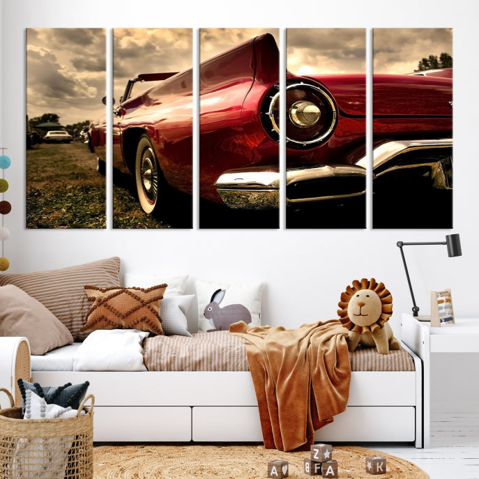 Red Classic Car Large Wall Art Canvas Print