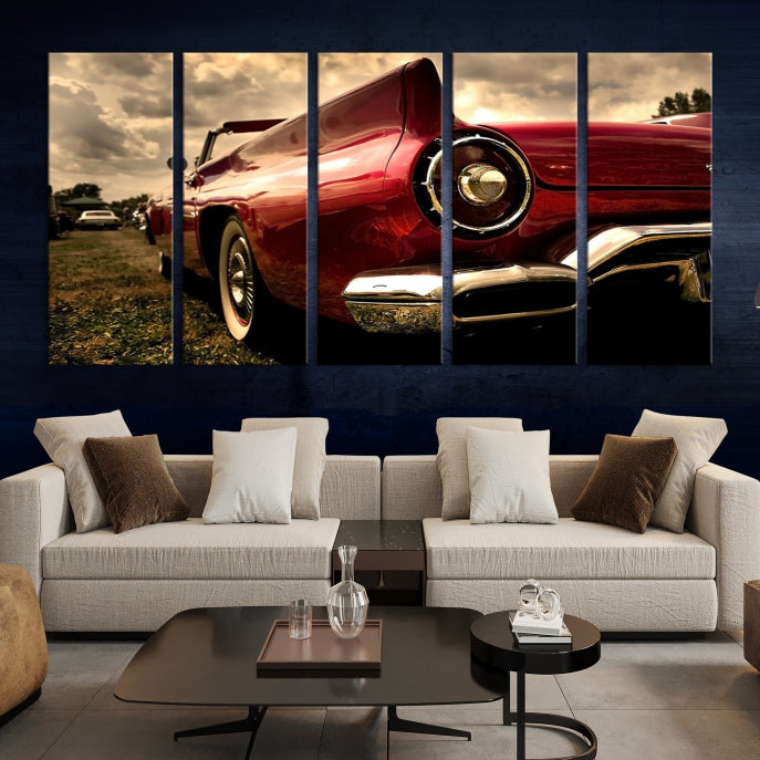 Red Classic Car Large Wall Art Canvas Print