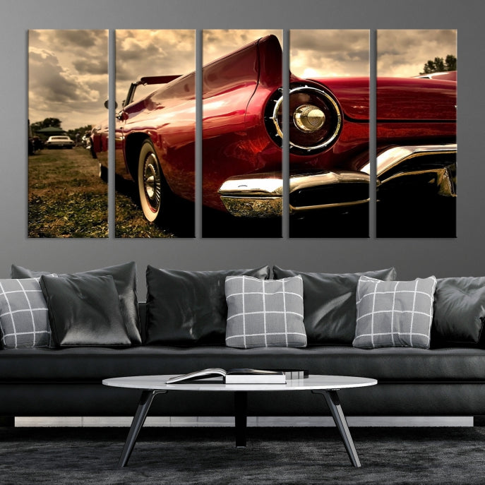 Red Classic Car Large Wall Art Canvas Print