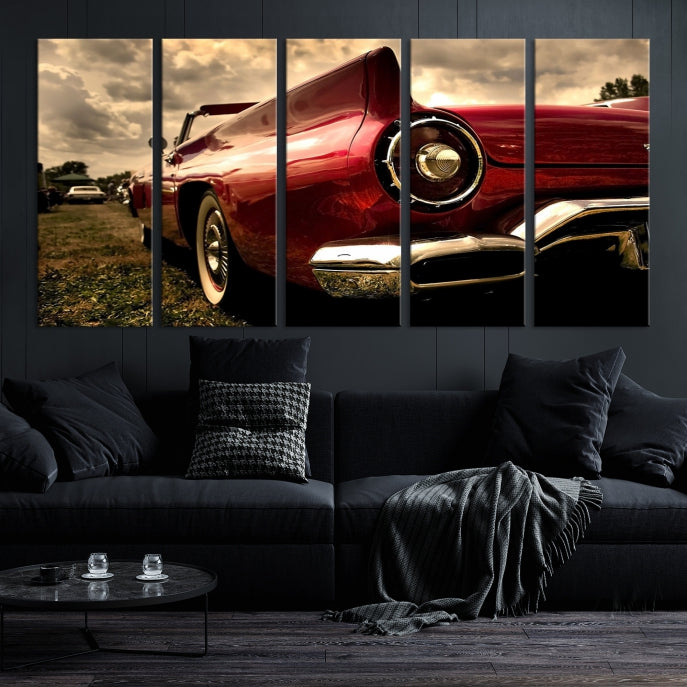 Red Classic Car Large Wall Art Canvas Print