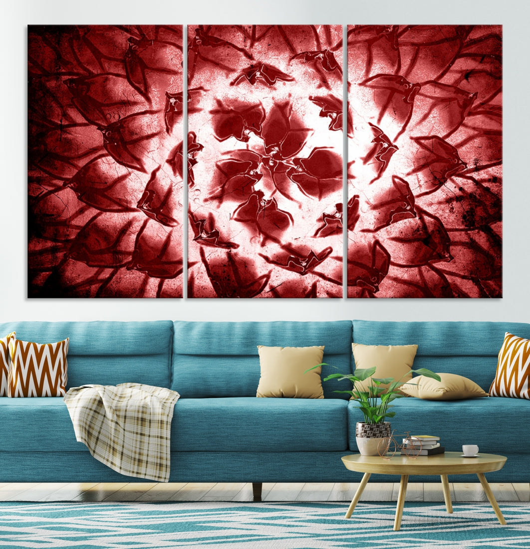 Red Floral Pattern Wall Art Flower Abstract Canvas Print for Living Room Decor