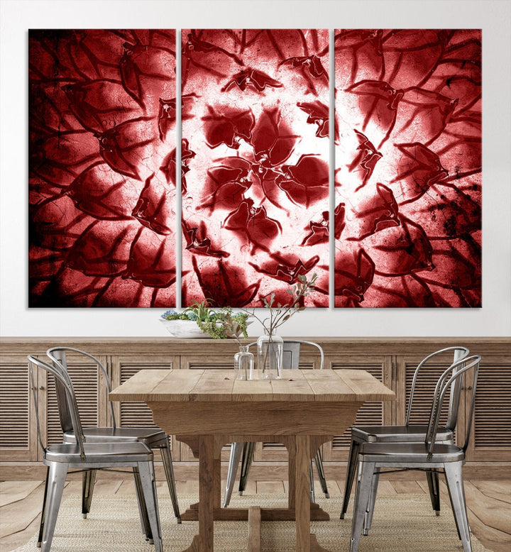 Red Floral Pattern Wall Art Flower Abstract Canvas Print for Living Room Decor