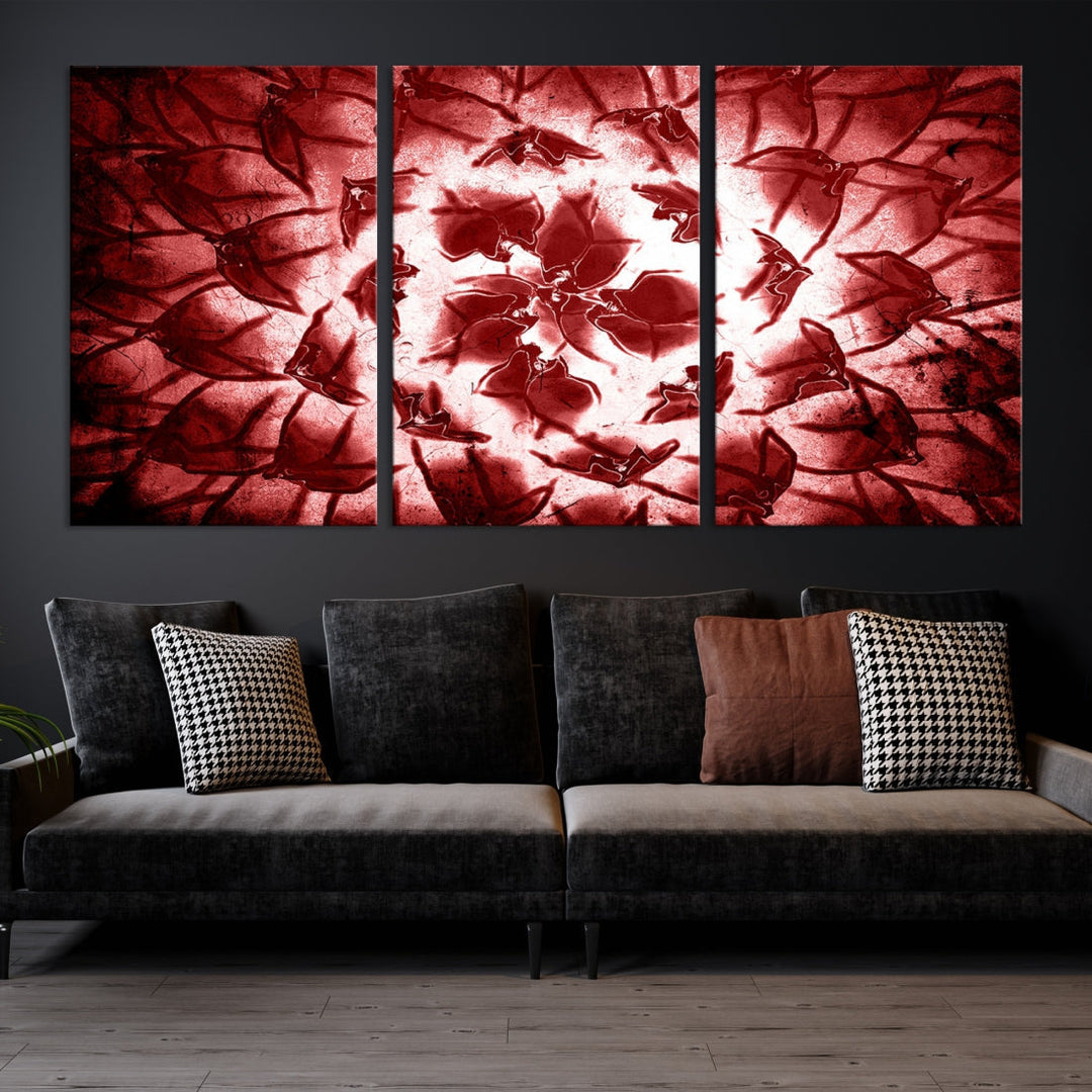 Red Floral Pattern Wall Art Flower Abstract Canvas Print for Living Room Decor