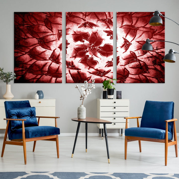 Red Floral Pattern Wall Art Flower Abstract Canvas Print for Living Room Decor