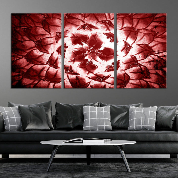 Red Floral Pattern Wall Art Flower Abstract Canvas Print for Living Room Decor