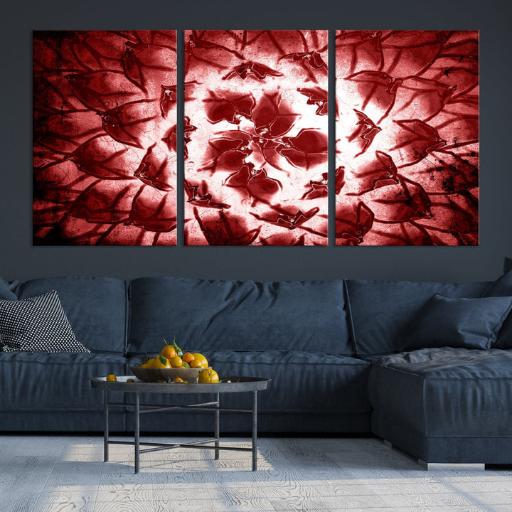 Red Floral Pattern Wall Art Flower Abstract Canvas Print for Living Room Decor