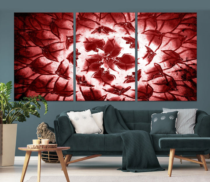 Red Floral Pattern Wall Art Flower Abstract Canvas Print for Living Room Decor