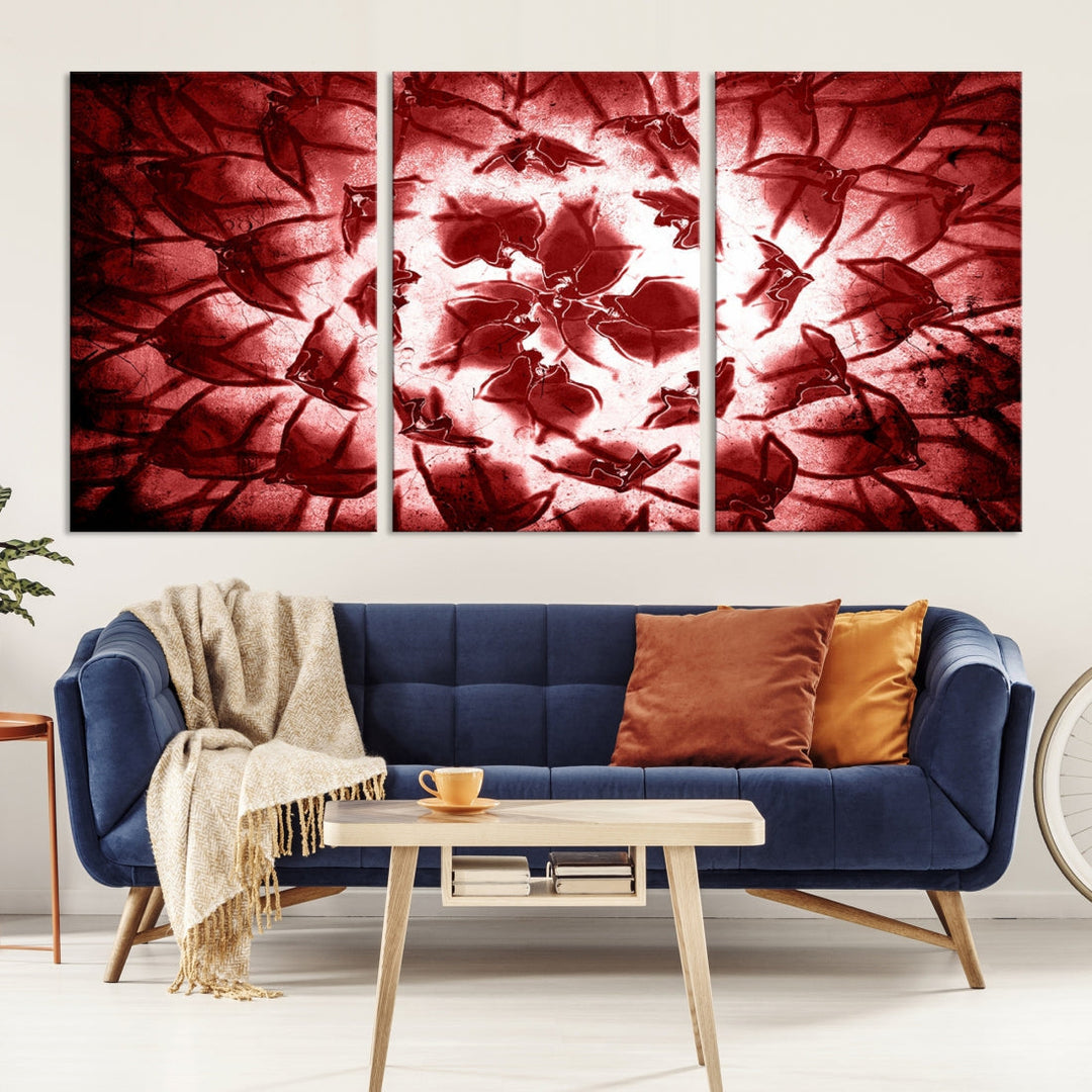 Red Floral Pattern Wall Art Flower Abstract Canvas Print for Living Room Decor