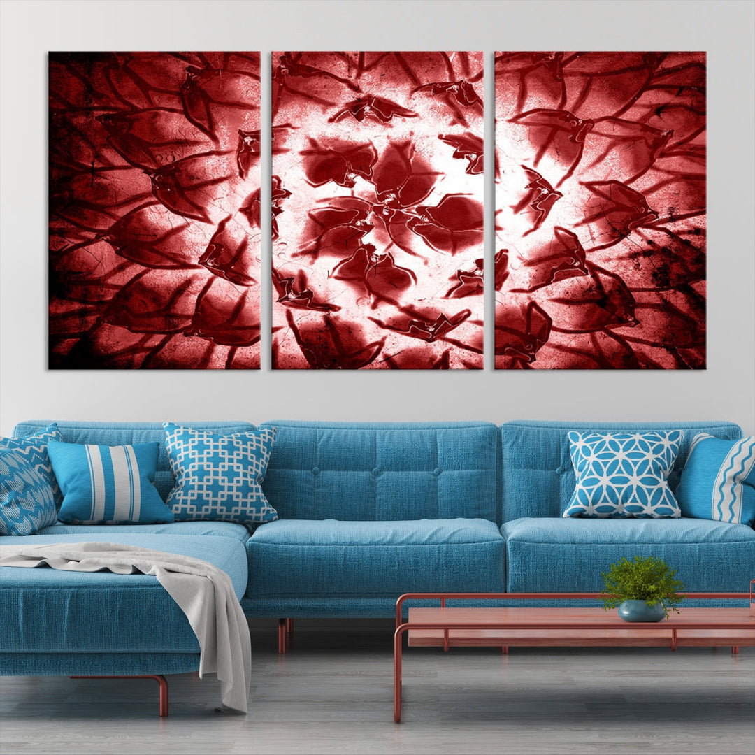 Red Floral Pattern Wall Art Flower Abstract Canvas Print for Living Room Decor