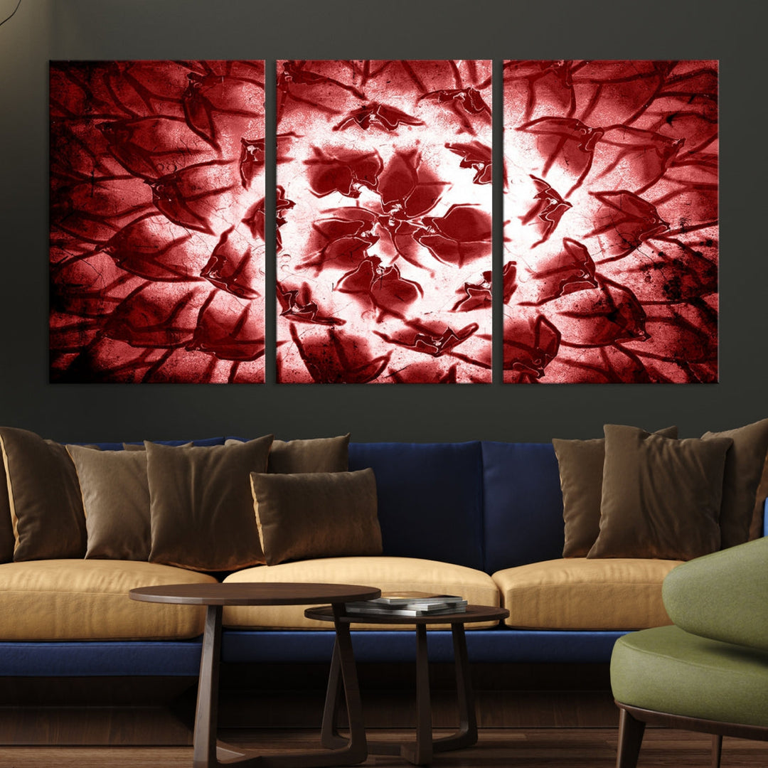 Red Floral Pattern Wall Art Flower Abstract Canvas Print for Living Room Decor