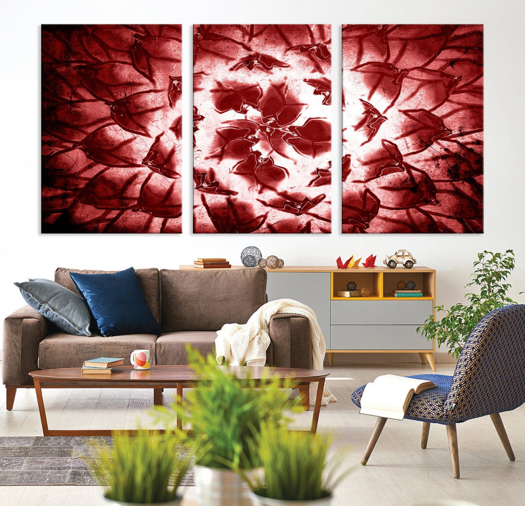 Red Floral Pattern Wall Art Flower Abstract Canvas Print for Living Room Decor