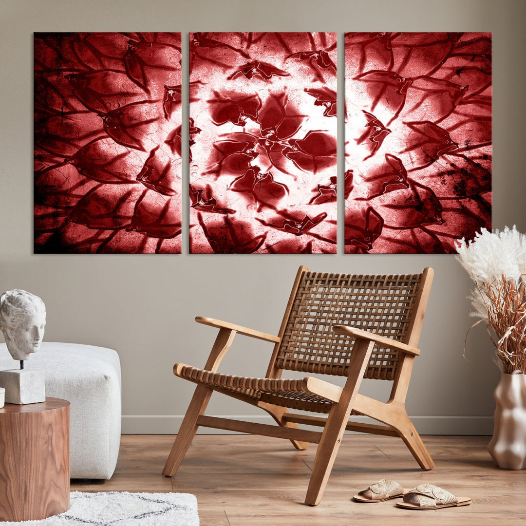 Red Floral Pattern Wall Art Flower Abstract Canvas Print for Living Room Decor