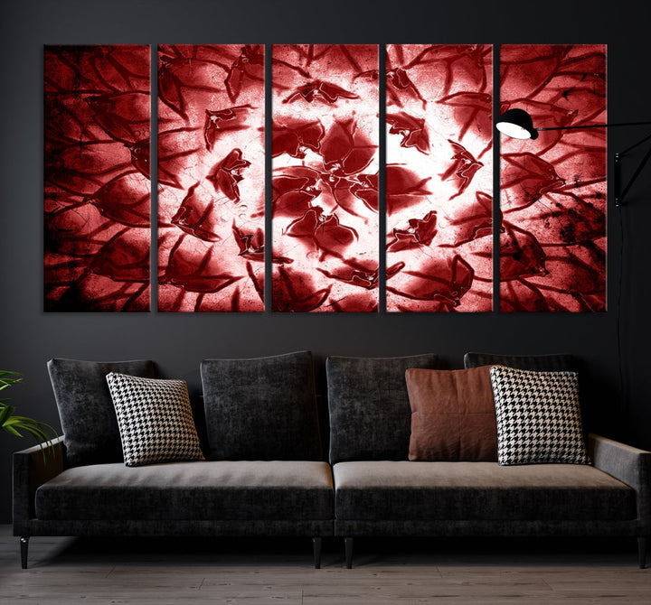 Red Floral Pattern Wall Art Flower Abstract Canvas Print for Living Room Decor