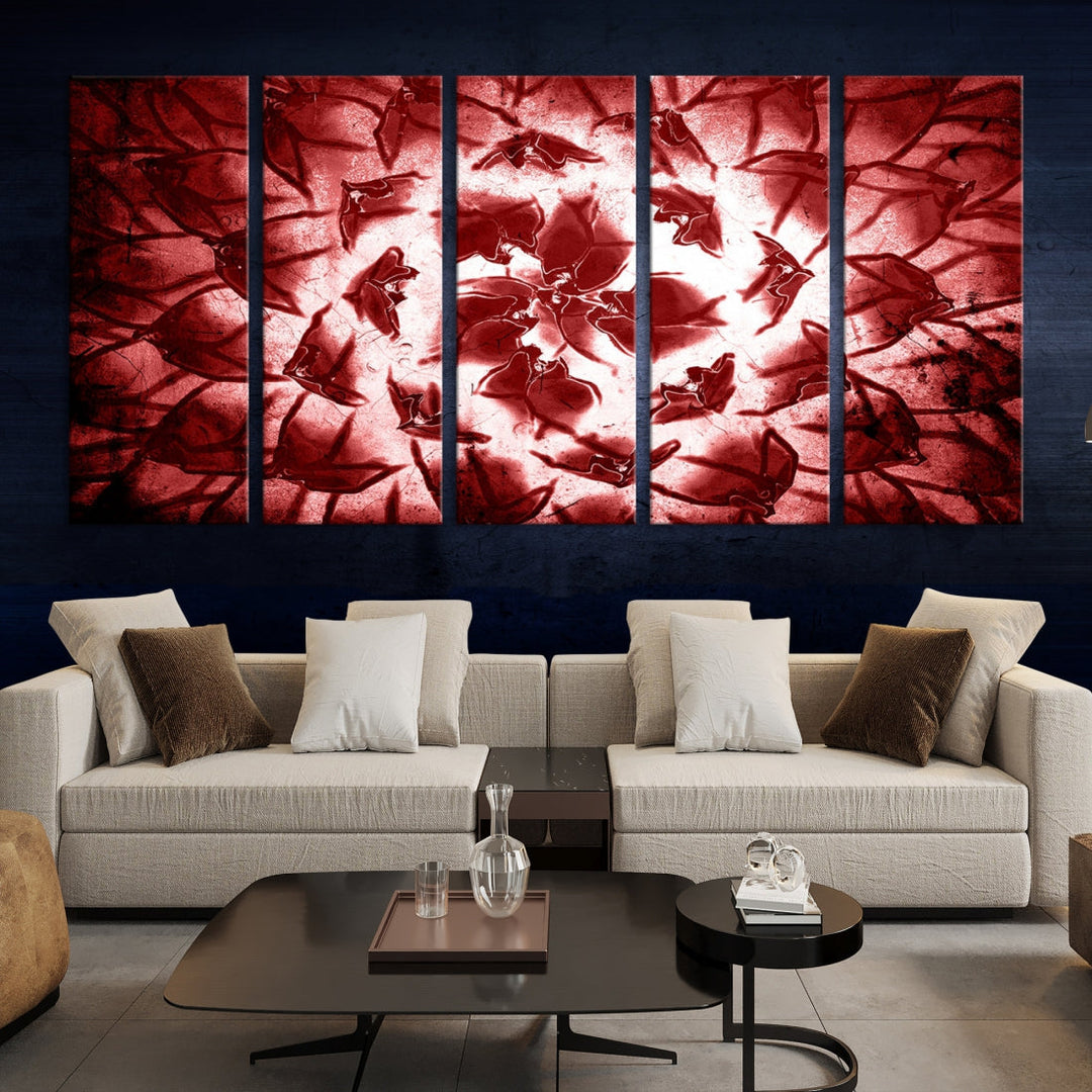 Red Floral Pattern Wall Art Flower Abstract Canvas Print for Living Room Decor