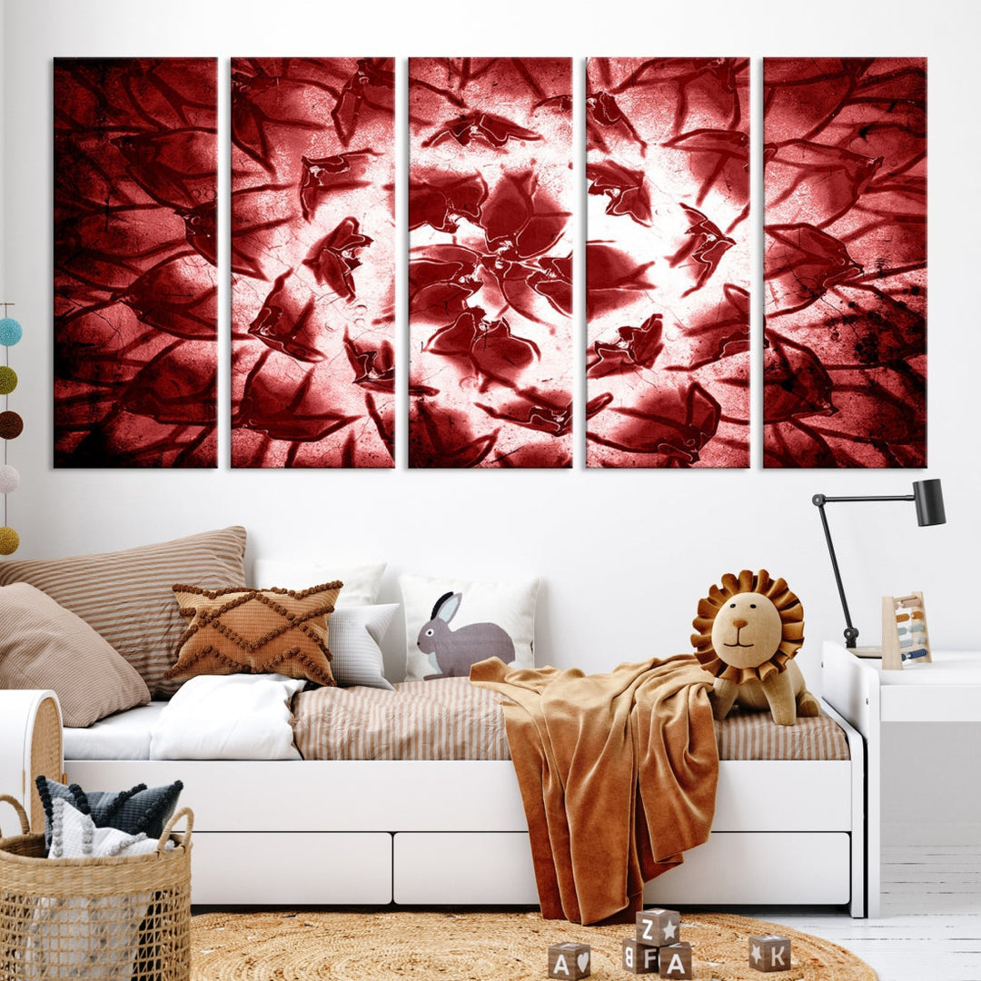 Red Floral Pattern Wall Art Flower Abstract Canvas Print for Living Room Decor