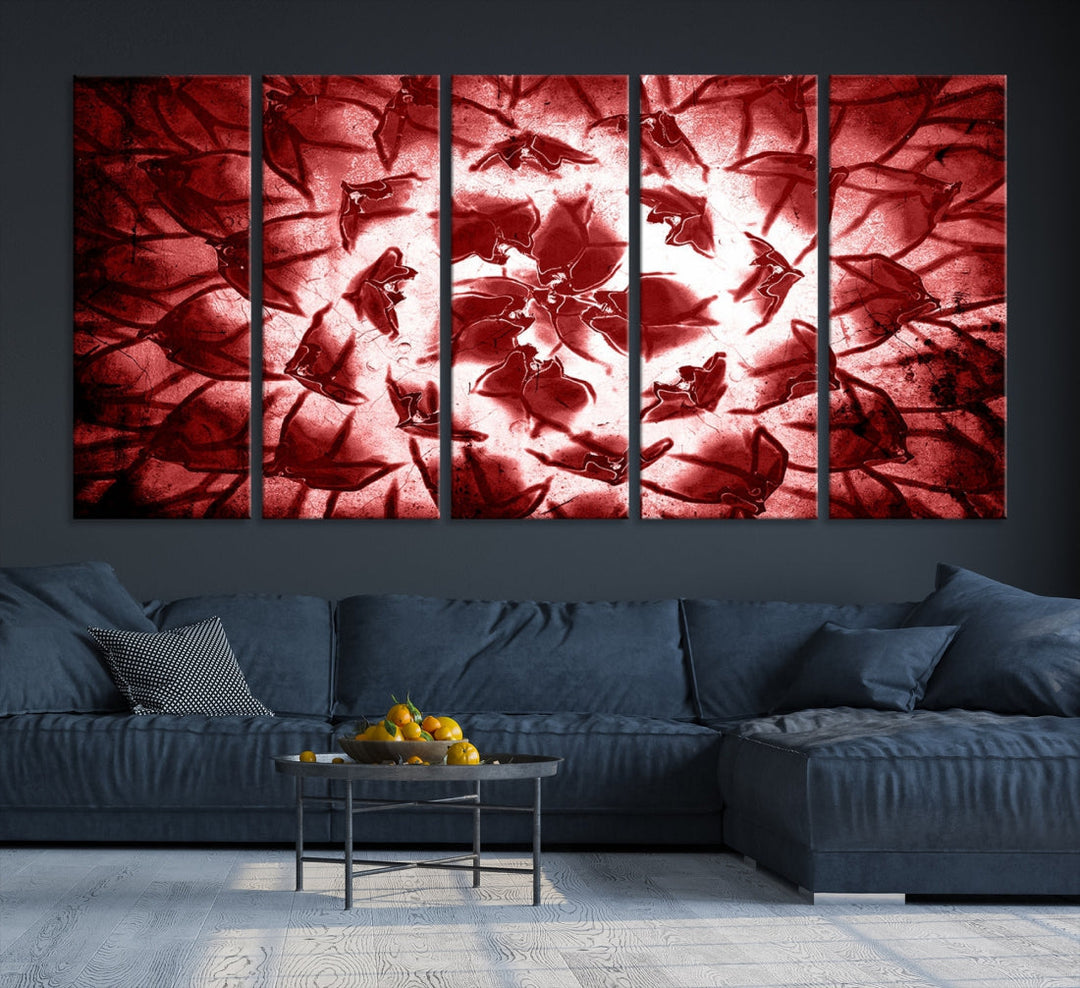 Red Floral Pattern Wall Art Flower Abstract Canvas Print for Living Room Decor