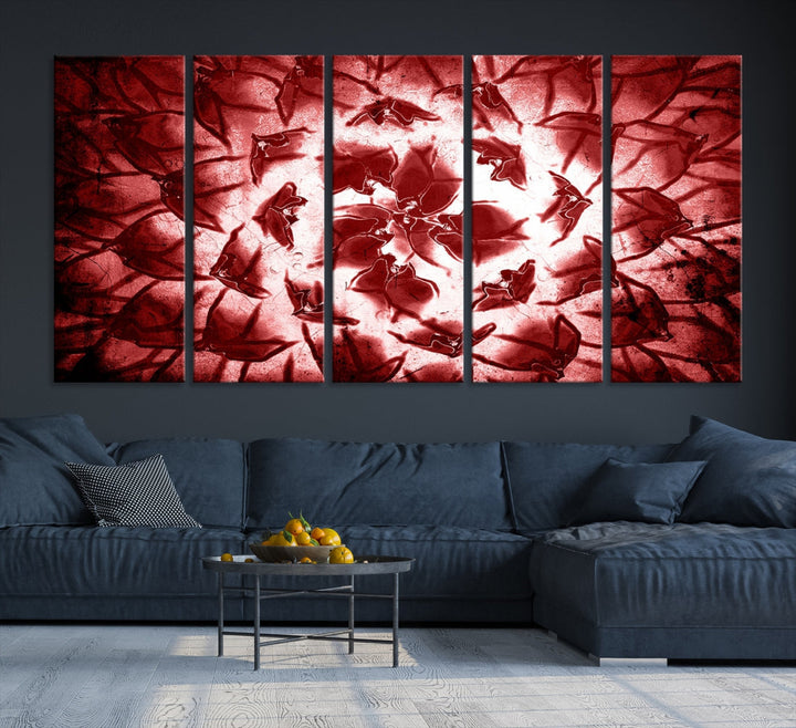 Red Floral Pattern Wall Art Flower Abstract Canvas Print for Living Room Decor