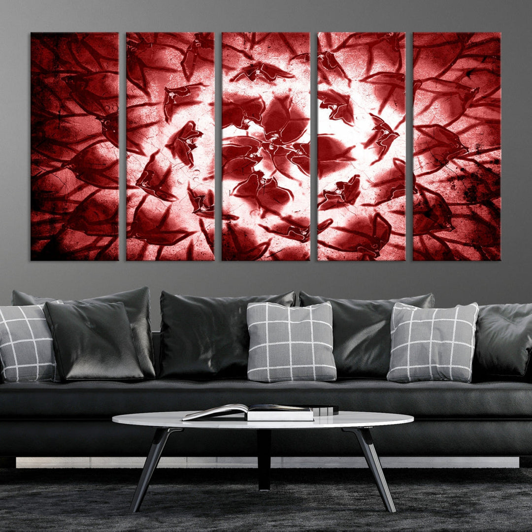 Red Floral Pattern Wall Art Flower Abstract Canvas Print for Living Room Decor