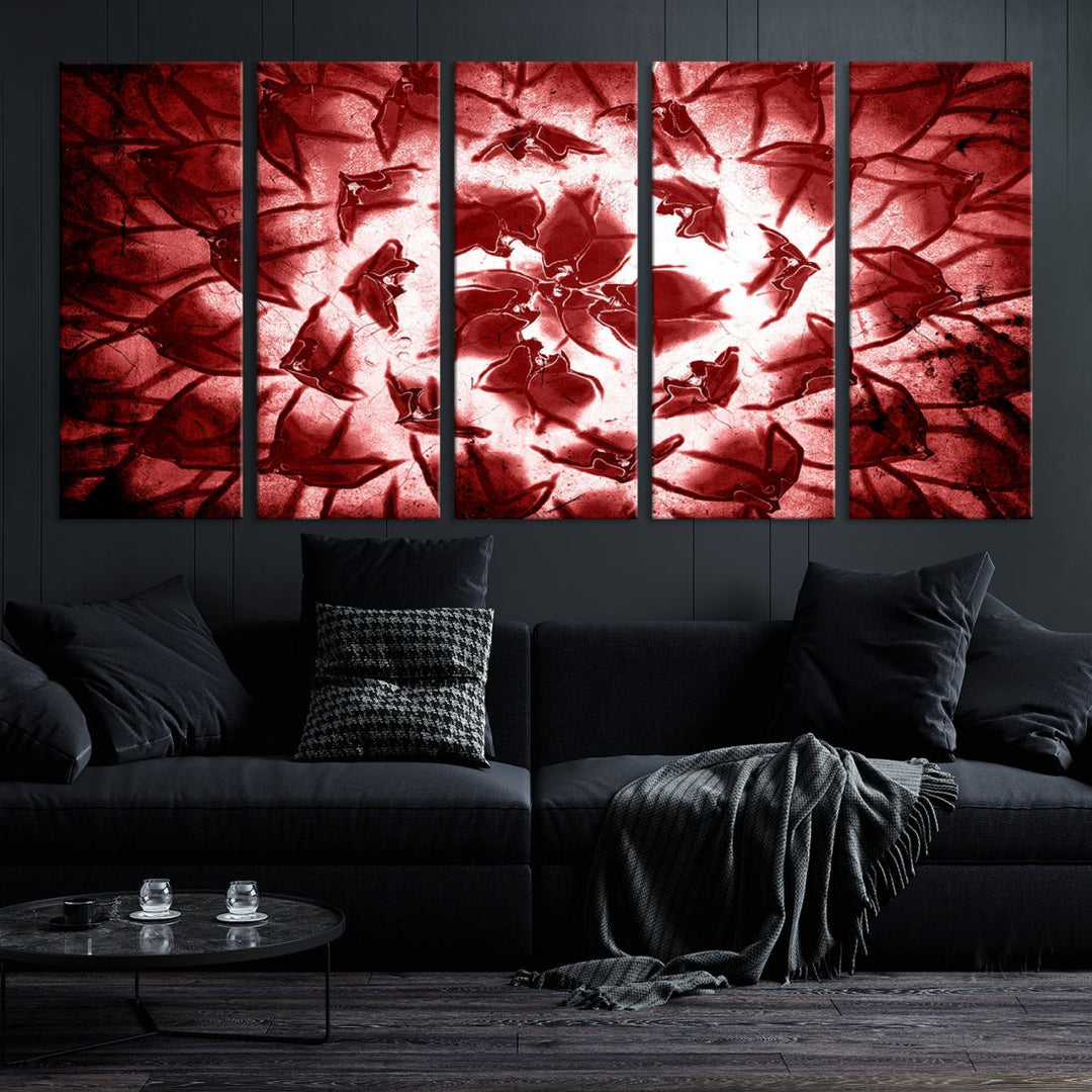 Red Floral Pattern Wall Art Flower Abstract Canvas Print for Living Room Decor