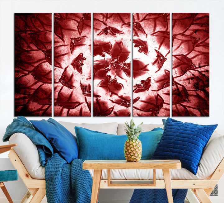 Red Floral Pattern Wall Art Flower Abstract Canvas Print for Living Room Decor