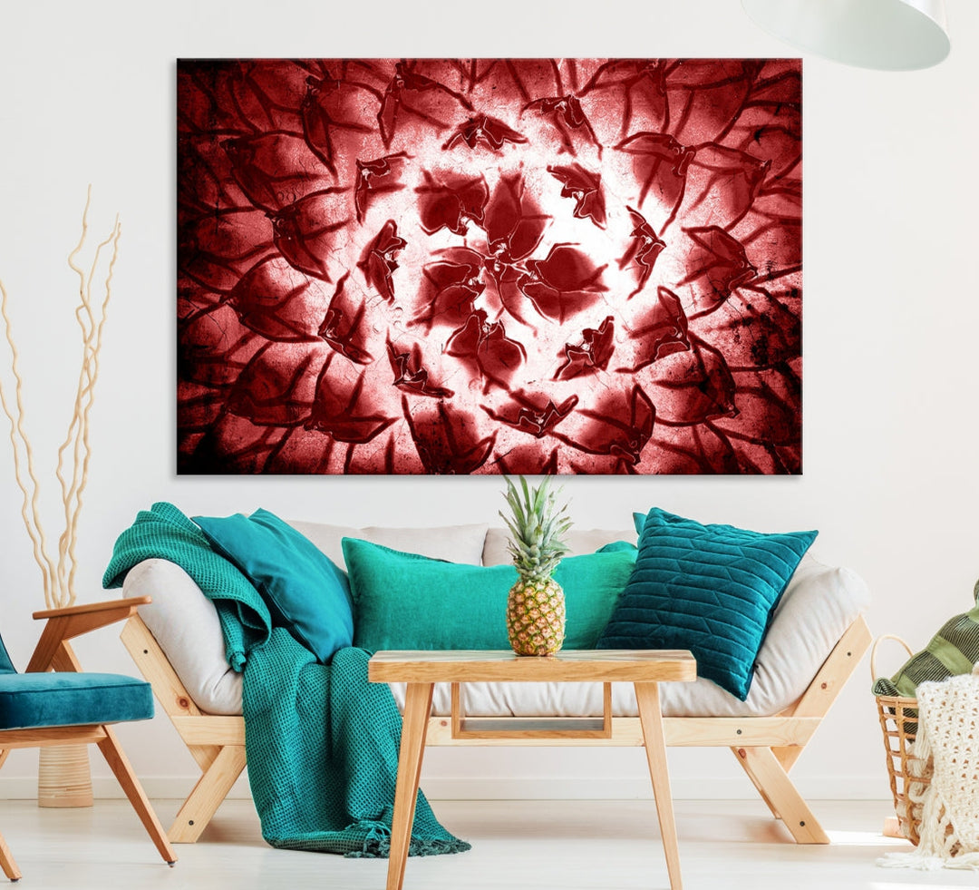 Red Floral Pattern Wall Art Flower Abstract Canvas Print for Living Room Decor