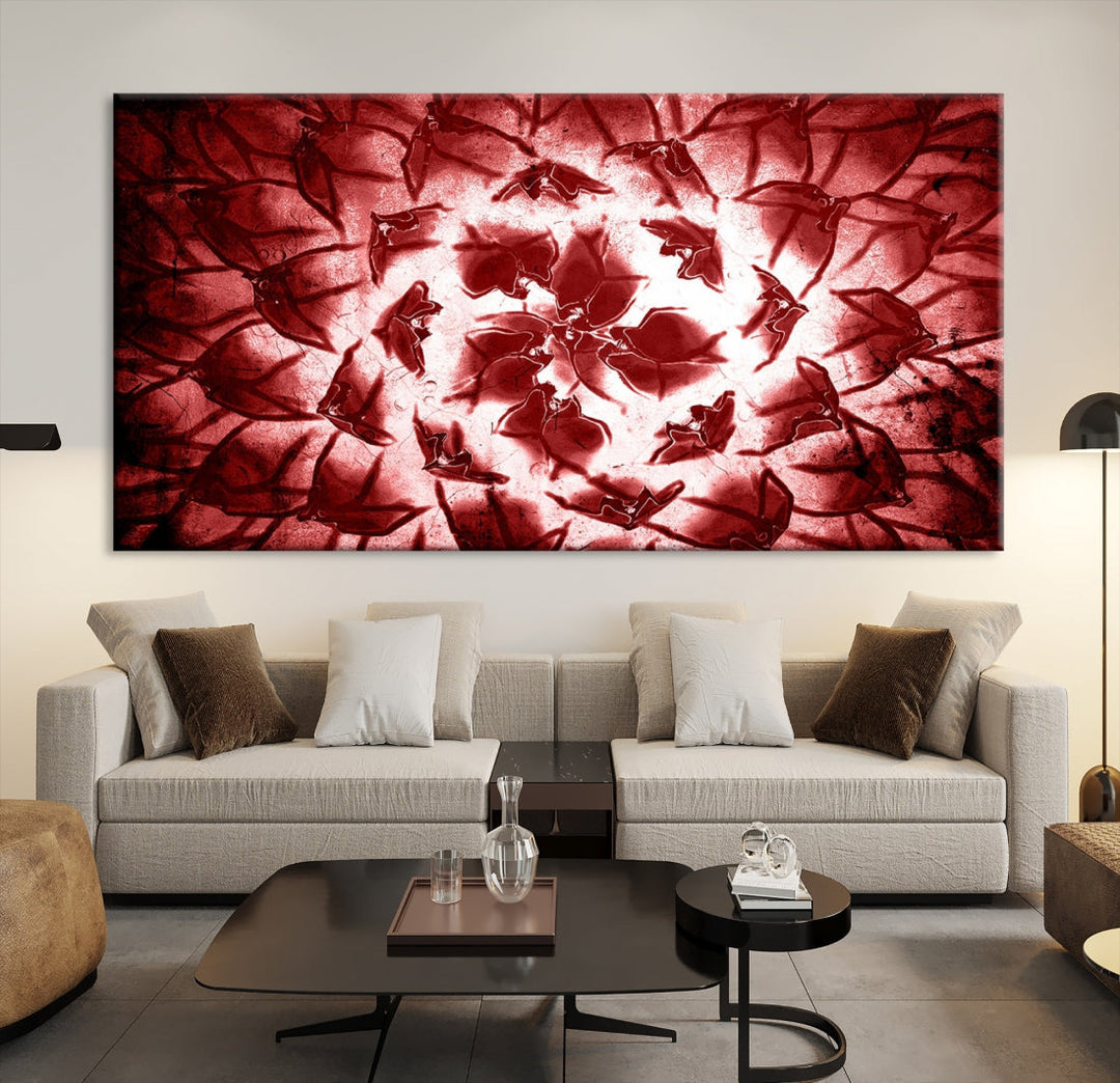 Red Floral Pattern Wall Art Flower Abstract Canvas Print for Living Room Decor