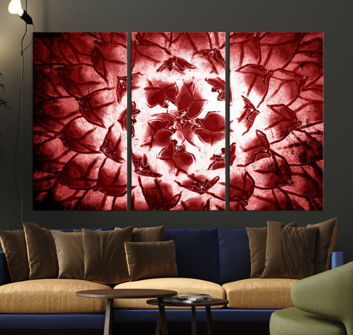 Red Floral Pattern Wall Art Flower Abstract Canvas Print for Living Room Decor