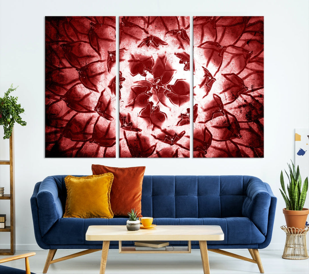 Red Floral Pattern Wall Art Flower Abstract Canvas Print for Living Room Decor