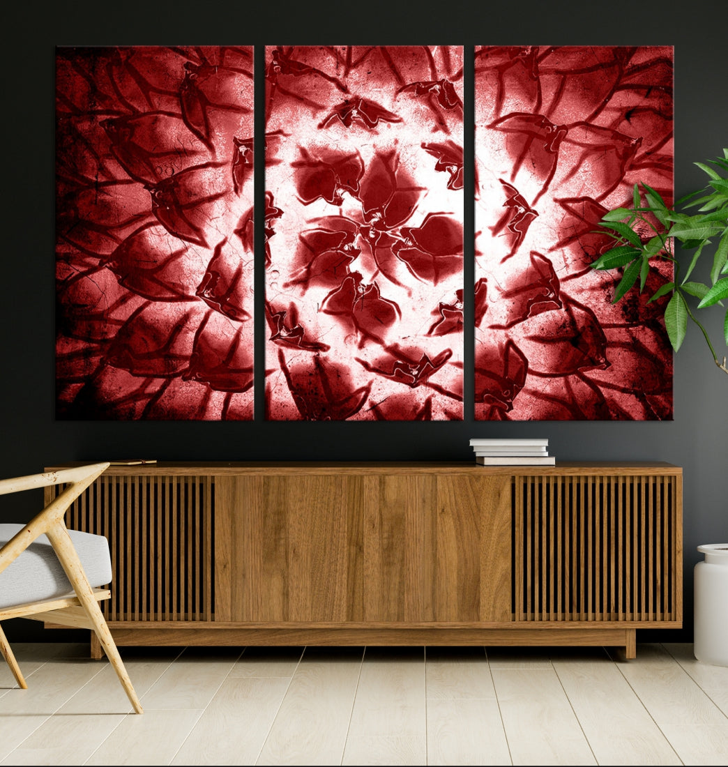 Red Floral Pattern Wall Art Flower Abstract Canvas Print for Living Room Decor