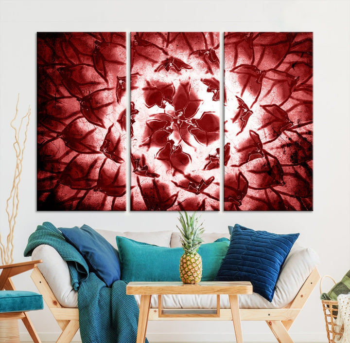 Red Floral Pattern Wall Art Flower Abstract Canvas Print for Living Room Decor