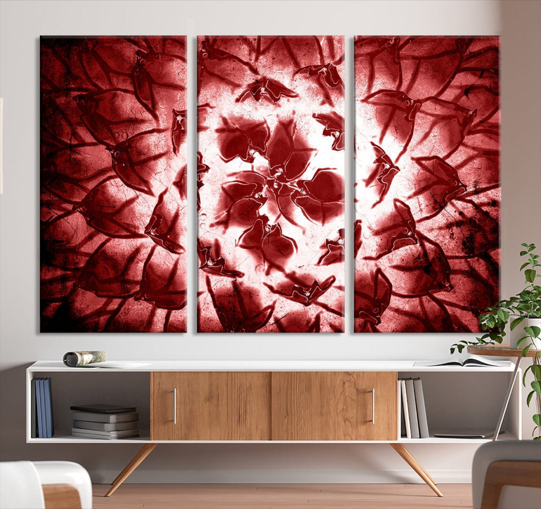 Red Floral Pattern Wall Art Flower Abstract Canvas Print for Living Room Decor