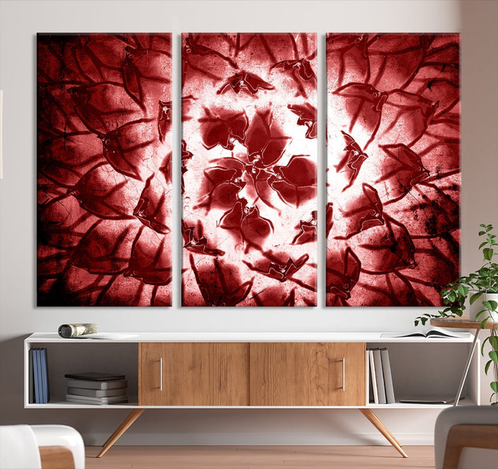 Red Floral Pattern Wall Art Flower Abstract Canvas Print for Living Room Decor