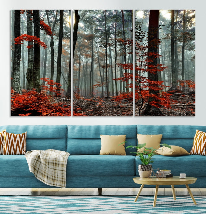 Red Forest Trees Large Wall Art Canvas Print for Living Room Dining Room Home Office Wall Decor Artwork