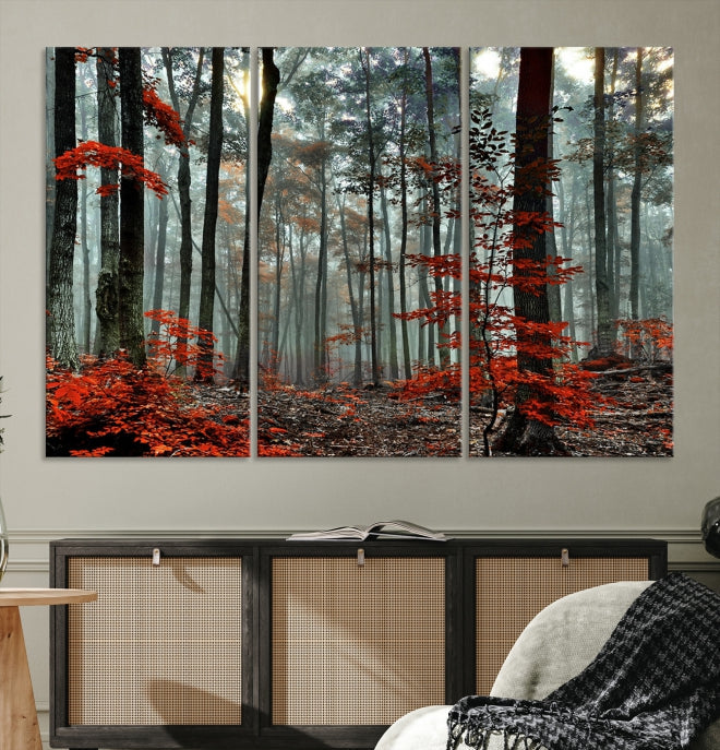 Red Forest Trees Large Wall Art Canvas Print for Living Room Dining Room Home Office Wall Decor Artwork