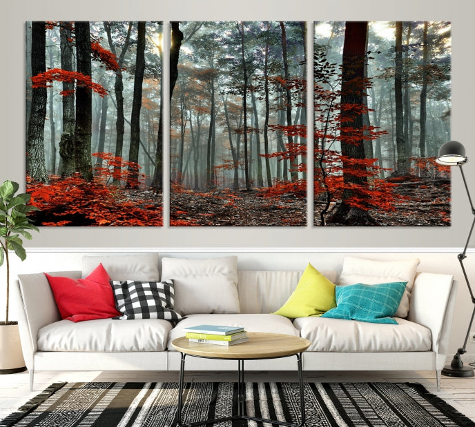 Red Forest Trees Large Wall Art Canvas Print for Living Room Dining Room Home Office Wall Decor Artwork