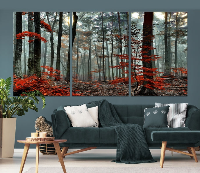 Red Forest Trees Large Wall Art Canvas Print for Living Room Dining Room Home Office Wall Decor Artwork