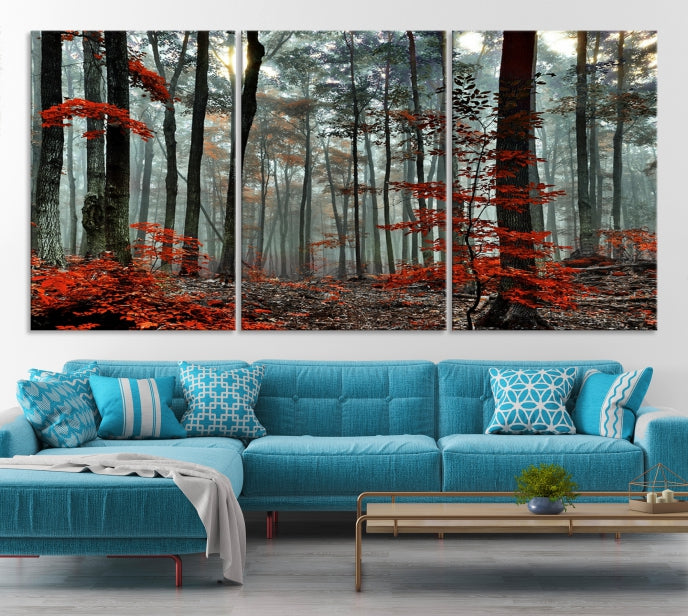 Red Forest Trees Large Wall Art Canvas Print for Living Room Dining Room Home Office Wall Decor Artwork