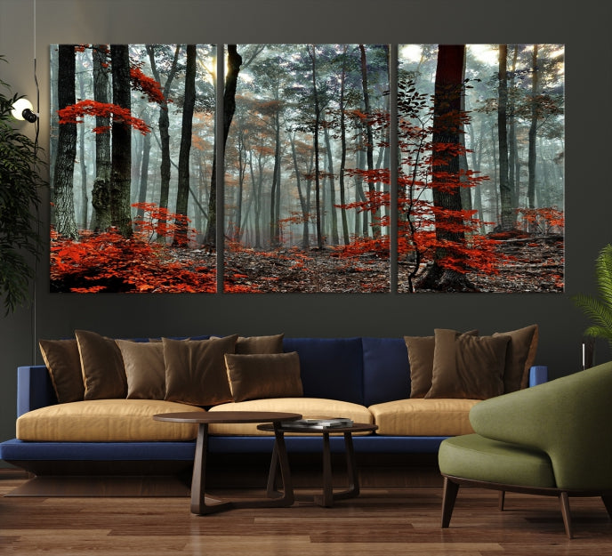 Red Forest Trees Large Wall Art Canvas Print for Living Room Dining Room Home Office Wall Decor Artwork