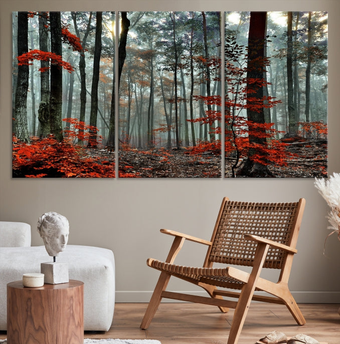 Red Forest Trees Large Wall Art Canvas Print for Living Room Dining Room Home Office Wall Decor Artwork