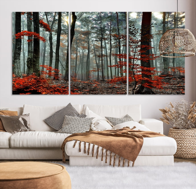 Red Forest Trees Large Wall Art Canvas Print for Living Room Dining Room Home Office Wall Decor Artwork