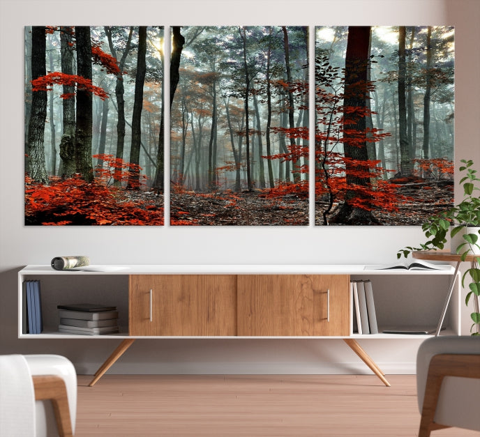 Red Forest Trees Large Wall Art Canvas Print for Living Room Dining Room Home Office Wall Decor Artwork