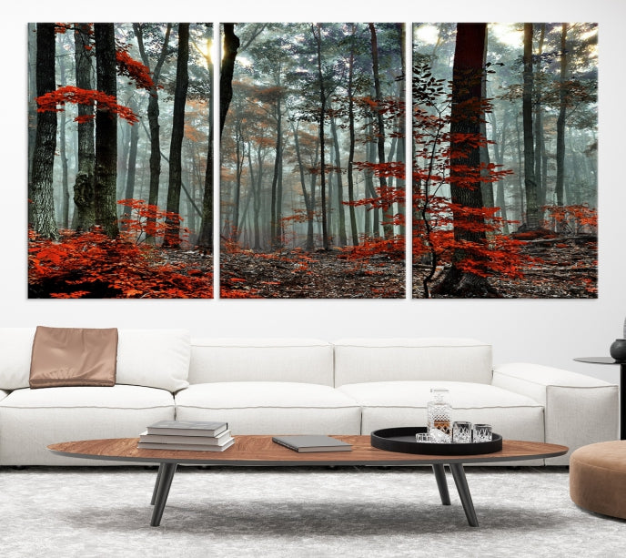 Red Forest Trees Large Wall Art Canvas Print for Living Room Dining Room Home Office Wall Decor Artwork