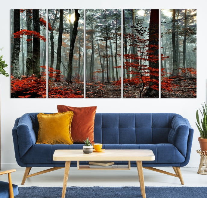 Red Forest Trees Large Wall Art Canvas Print for Living Room Dining Room Home Office Wall Decor Artwork