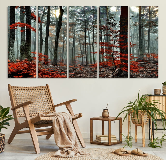 Red Forest Trees Large Wall Art Canvas Print for Living Room Dining Room Home Office Wall Decor Artwork