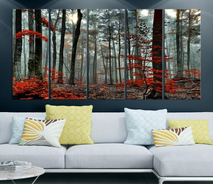 Red Forest Trees Large Wall Art Canvas Print for Living Room Dining Room Home Office Wall Decor Artwork