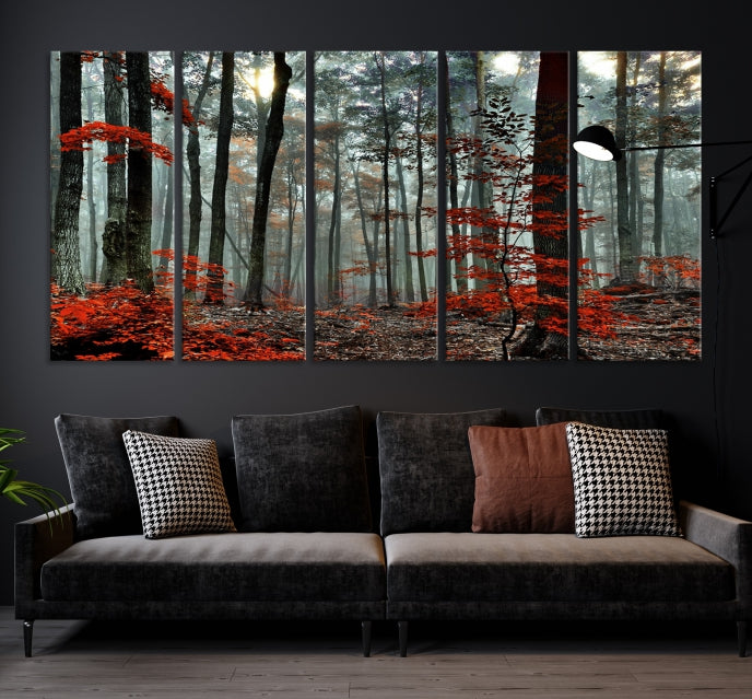 Red Forest Trees Large Wall Art Canvas Print for Living Room Dining Room Home Office Wall Decor Artwork