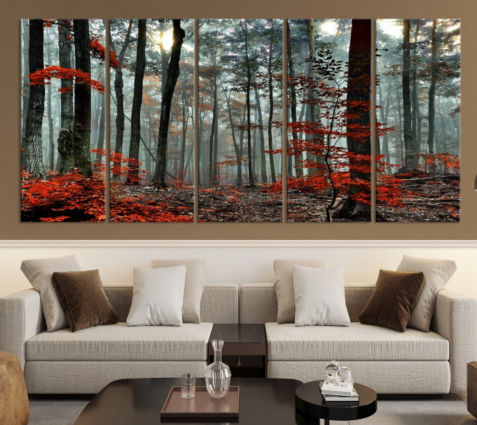 Red Forest Trees Large Wall Art Canvas Print for Living Room Dining Room Home Office Wall Decor Artwork