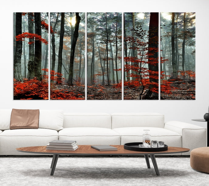 Red Forest Trees Large Wall Art Canvas Print for Living Room Dining Room Home Office Wall Decor Artwork